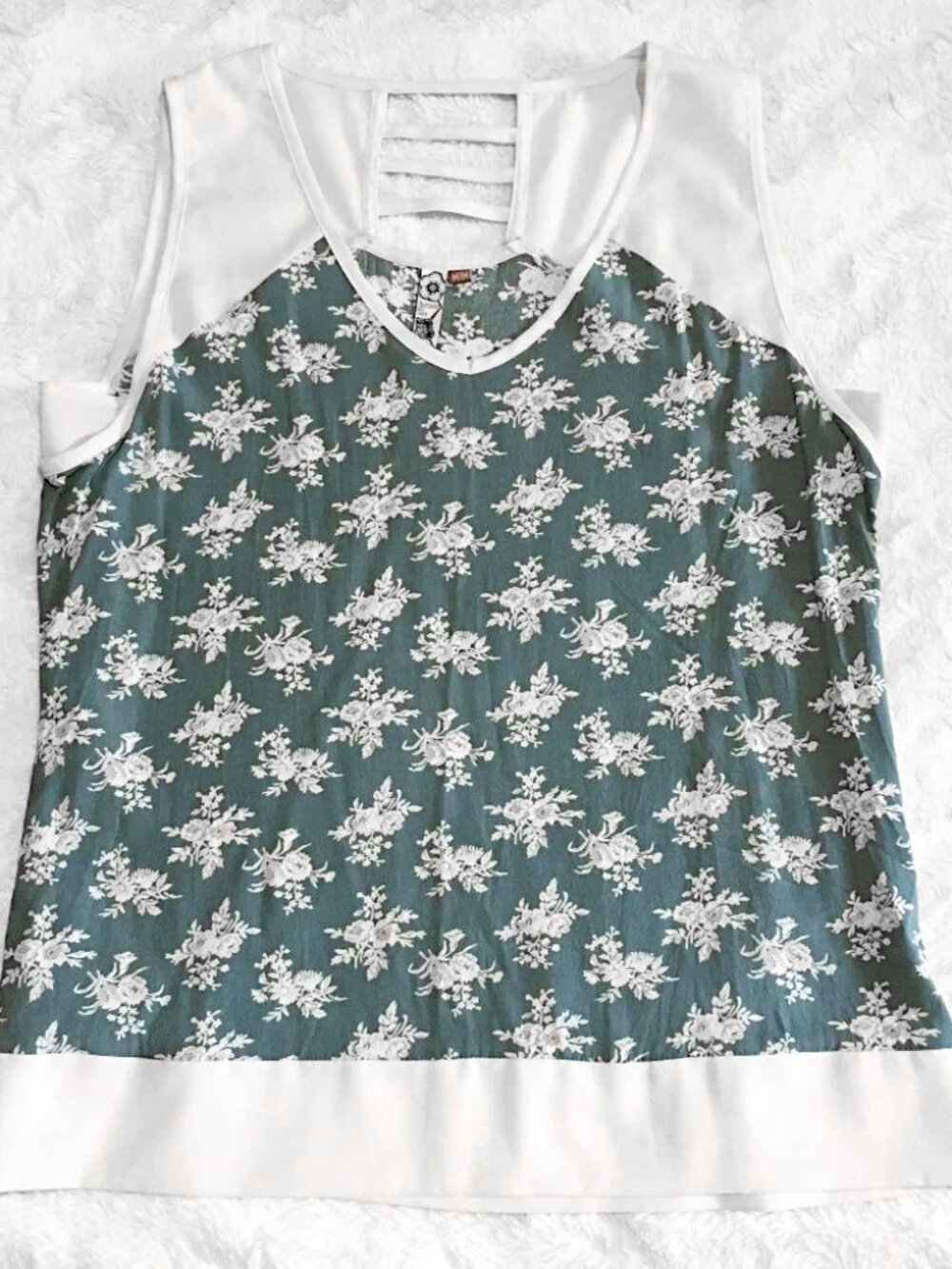 Fairygrunge 3Stones Westcoast Teal & Cream Floral Print Top Medium